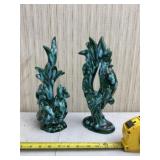 Drip Glazed rooster figurines.