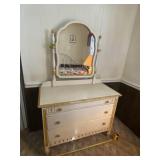 White wash and gold leaf wood dresser with