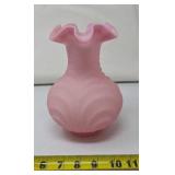Vintage Fenton Rose Pink Satin Glass Ruffle