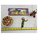 Bingo numbers, Japan duck figurine, toy guy and