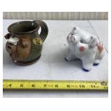 Pig coin bank and 1980 hand crafted stoneware pig