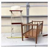 1950 Metal Doll high Chair ands wood bed