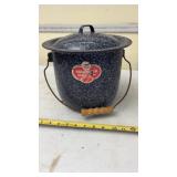 Columbian blue speckled enamelware chamber pot or
