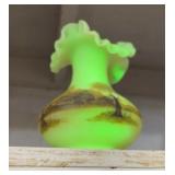 Fenton hand-painted custard satin glass ruffled