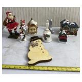 Christmas Santa, bell, pig and snowman decor.