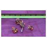 Orange Open Back Rhinestone Flower Brooch Juliana