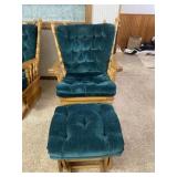 Oak Glider rocker with glider foot rest.