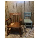 Childï¿½s rocking chair and little blue chair.