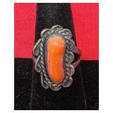Sterling & Coral Ring Size 8 5.19g