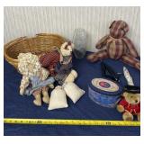 Basket , teddy bears and case.