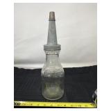 One quart Brookins oil jar with funnel lid,