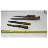 Antique butcher, knives, and carving knife