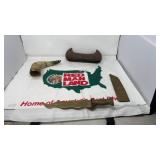 Powderhorn wooden canoe with Indian woman design,