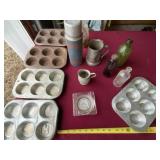Nu-Brite and Comet aluminum muffin pans, thermos,