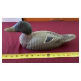 Older wooden carved Mallard duck with glass eyes.