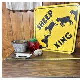 Cast Sheep, Sheep Crossing Sign, Packerware