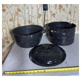 vintage black speckled enamelware graniteware pot