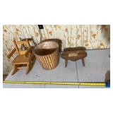 Childs Chair, basket & wooden Heart stool