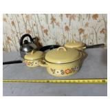 vintage yellow enamelware pot with a "Flower