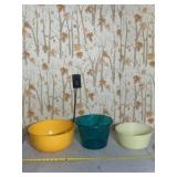 Plastic bowls and butcher blocks