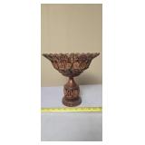 Handmade folk art cut walnut shells pedestal bowl