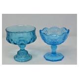 Kemple Glass Footed Compote Flower & Garland Blue