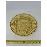 vintage amber-colored pressed glass platter