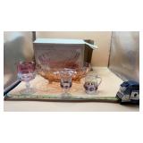 Pastel Pink Glass Oval Fruit Bowl with box, Kings