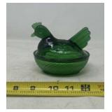 vintage green glass "hen on nest"