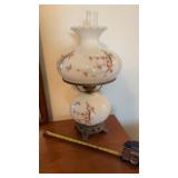 Hurricane Lamp featuring hand-painted floral and
