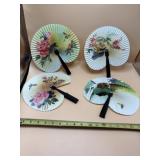 Vtg folding hand fans made of paper and metal,