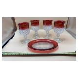 Diamond Point & Ruby Flash Water or Wine Goblets,