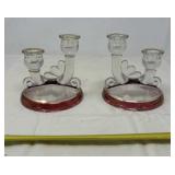 vintage glass double candlestick holder Art Deco
