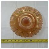 vintage marigold carnival glass bowl, likely made