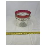 Kings Crown Ruby Red Thumbprint Compote Dish.