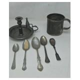 1800s English pewter candlestick holder old 10