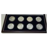 Set of eight Morgan silver dollars BU consecutive