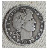 1907 Barber half dollar silver coin
