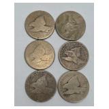 Six 1857 flying eagle one cent pennies
