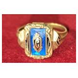 1972 class ring 10K gold ring blue spinel Euclid