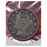 1911 Liberty Nickel With Cents