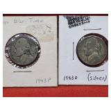 2-1943-P & D  35% Silver War Time Nickels
