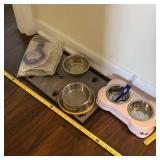 Pet bowls, mat and brush