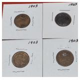 4-1903 Indian Head Pennies