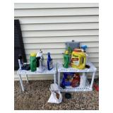 Two white plastic shelf units and all contents on