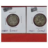 2-1945-D & S  35% Silver War Time Nickels