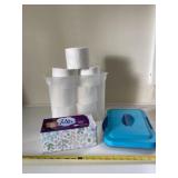 New box of Kleenex and tote with lid and toilet