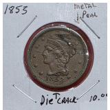 1853 Braided Head Cent Die Crack