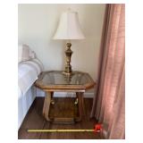 Burl wood finish with smoked glass top end table