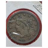 1839  Head of 40 Braided Hair Large Cent Coin